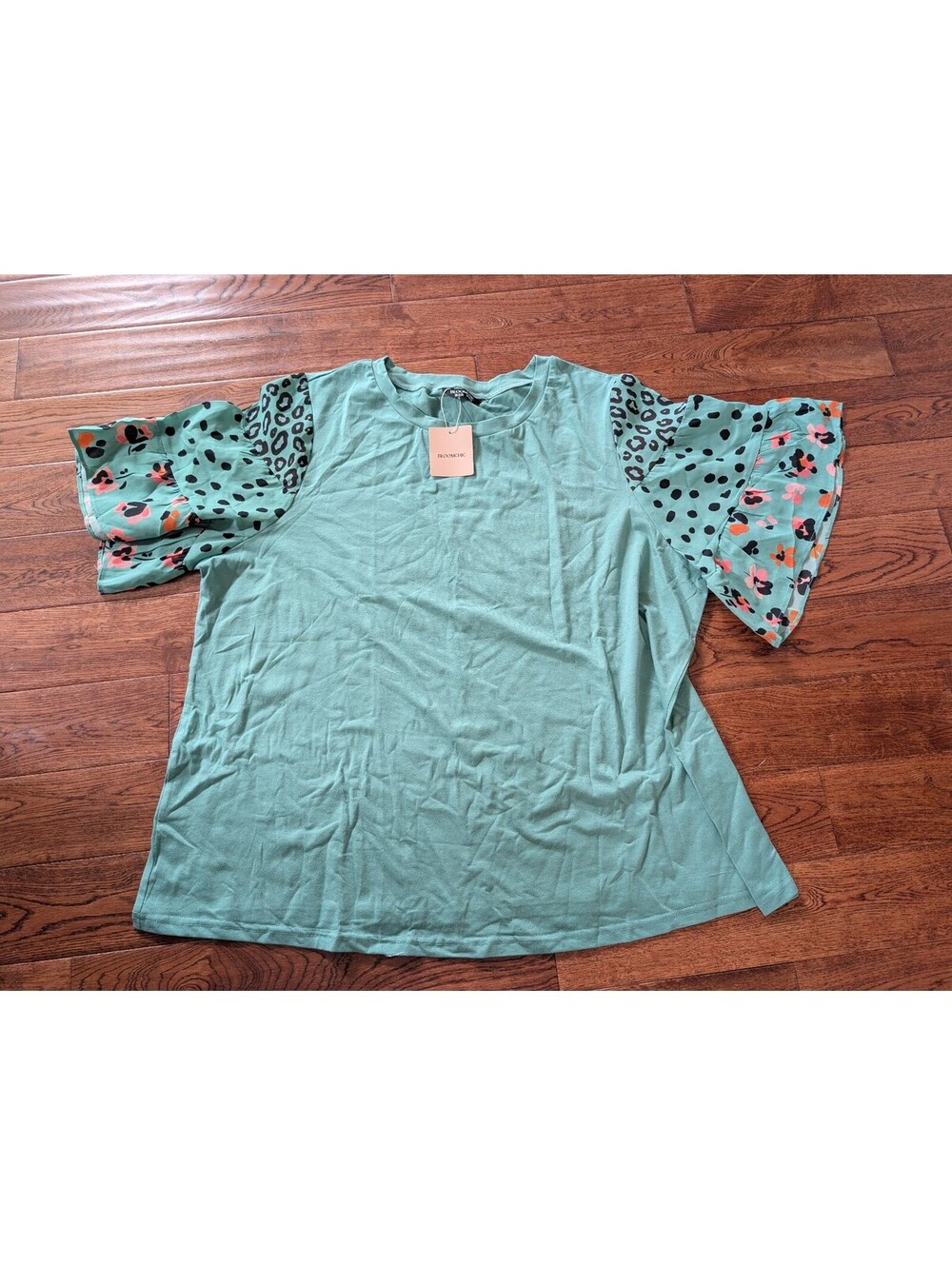 BloomChic Supersoft Round Neck Color Block Floral Sleeve T-Shirt Animal Sz 3X
